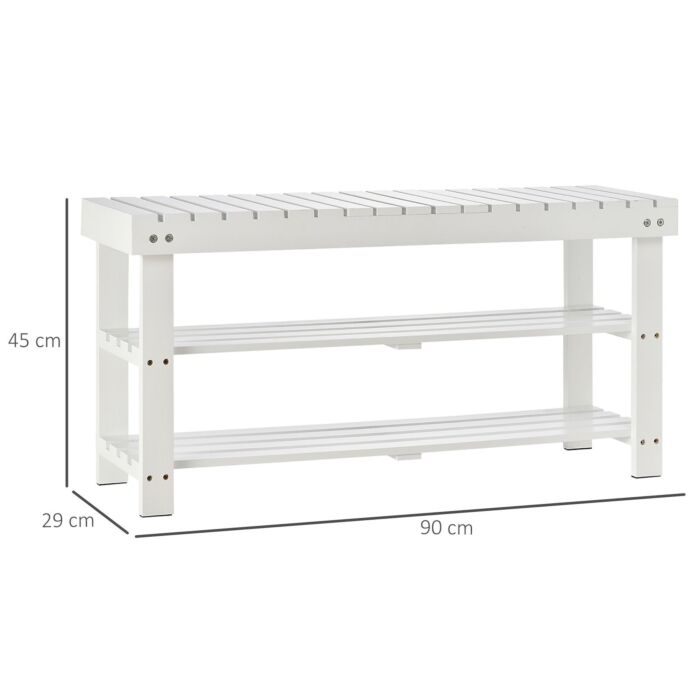 Homcom Shoe Bench, 3-tier Wooden Shoe Rack With Hidden Storage Compartment, Slatted Shelves, Home Storage Unit, White