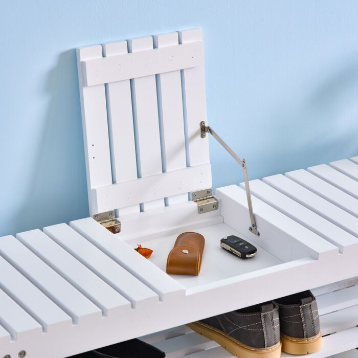 Homcom Shoe Bench, 3-tier Wooden Shoe Rack With Hidden Storage Compartment, Slatted Shelves, Home Storage Unit, White