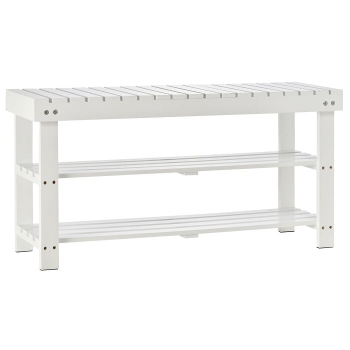 Homcom Shoe Bench, 3-tier Wooden Shoe Rack With Hidden Storage Compartment, Slatted Shelves, Home Storage Unit, White