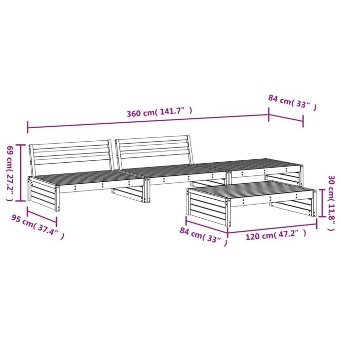 Vidaxl 4 Piece Garden Lounge Set Grey Solid Wood Pine