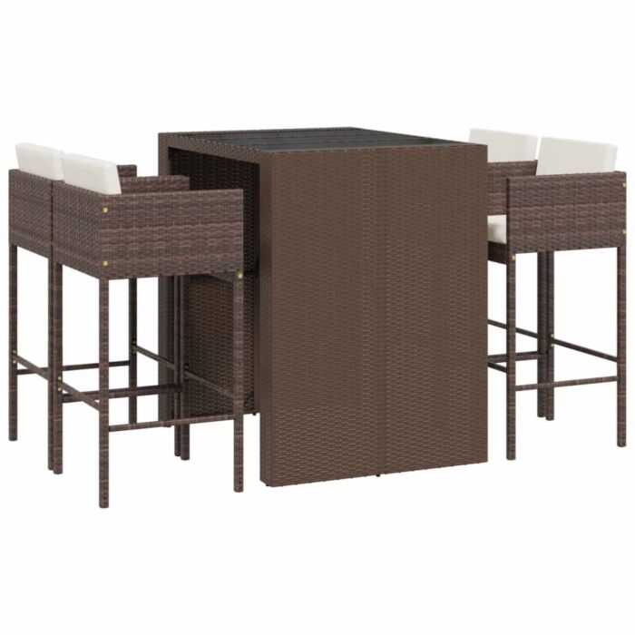 Vidaxl 5 Piece Garden Bar Set With Cushions Brown Poly Rattan