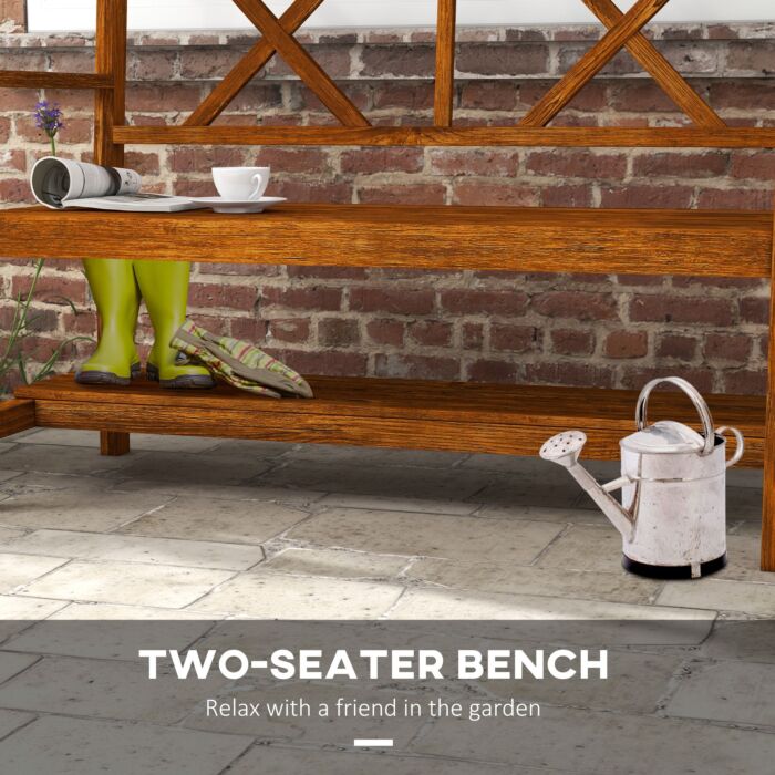 Outsunny Wooden Garden Bench, 2-seater Outdoor Bench With Storage Shelf, Backrest, Armrests And Slat Seat, Carbonized