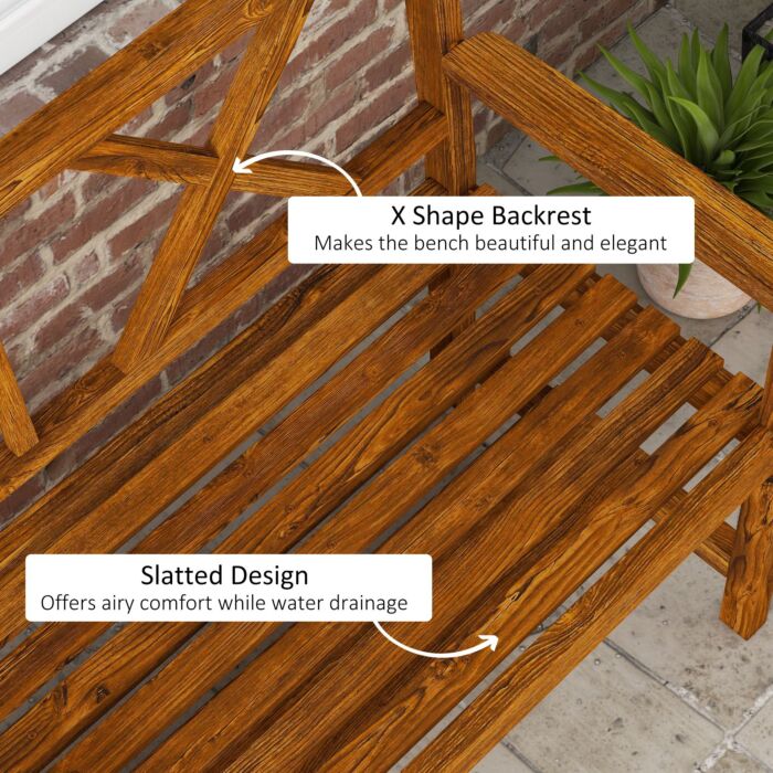 Outsunny Wooden Garden Bench, 2-seater Outdoor Bench With Storage Shelf, Backrest, Armrests And Slat Seat, Carbonized