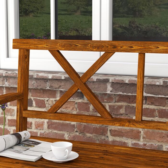 Outsunny Wooden Garden Bench, 2-seater Outdoor Bench With Storage Shelf, Backrest, Armrests And Slat Seat, Carbonized