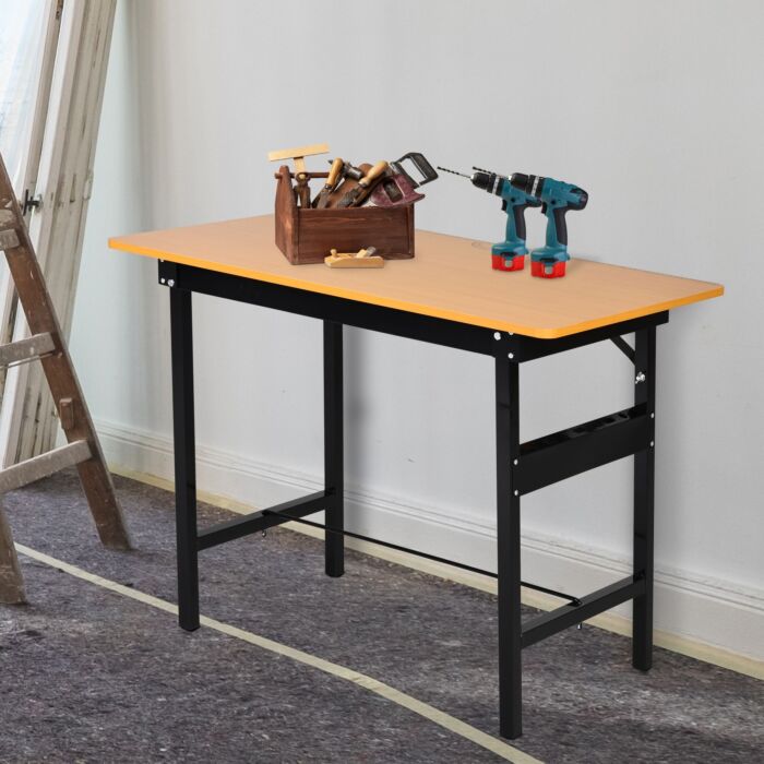 Homcom Foldable Garage Work Bench, Craft Table Mdf Workstation, Heavy-duty Steel Frame With Ruler, Protractor