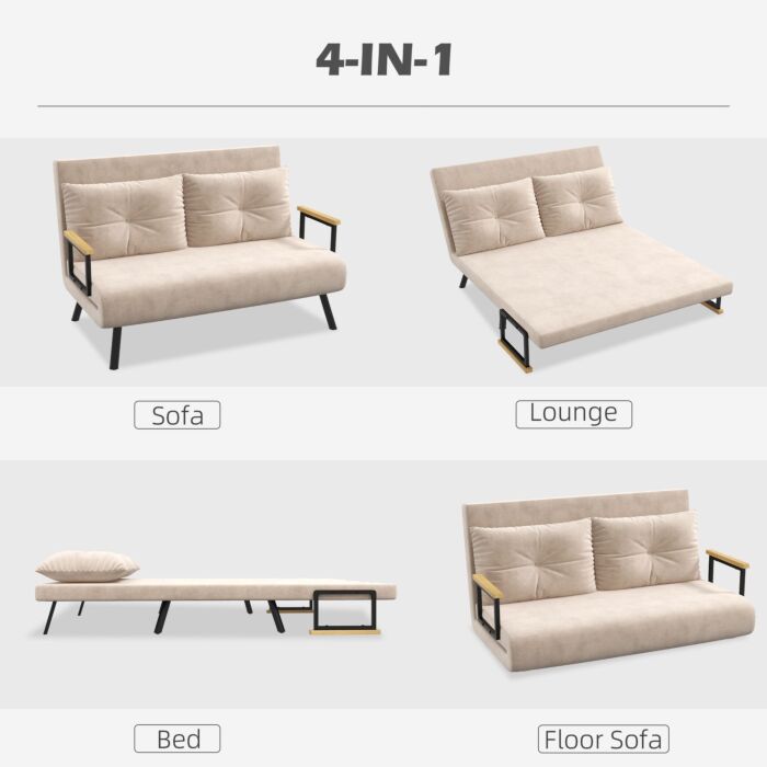 Homcom Click Clack Sofa Bed, Convertible 2 Seater Sofa Couch With 2 Cushions, Beige