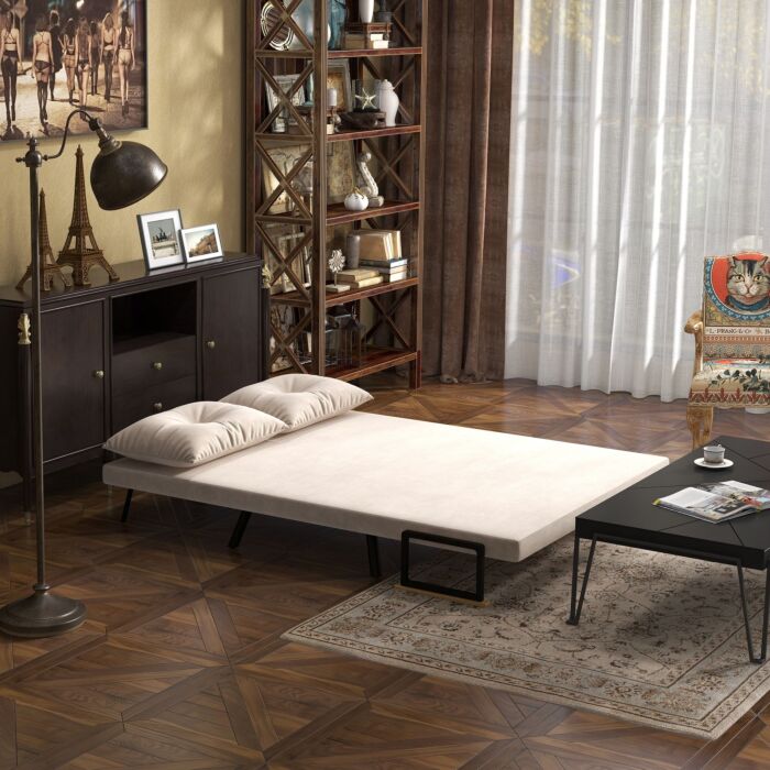 Homcom Click Clack Sofa Bed, Convertible 2 Seater Sofa Couch With 2 Cushions, Beige