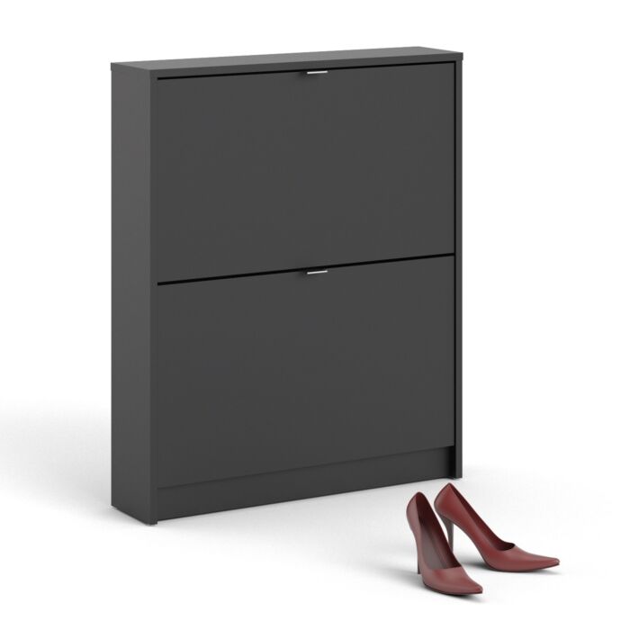 Shoes Shoe Cabinet W. 2 Tilting Doors And 1 Layer In Matt Black