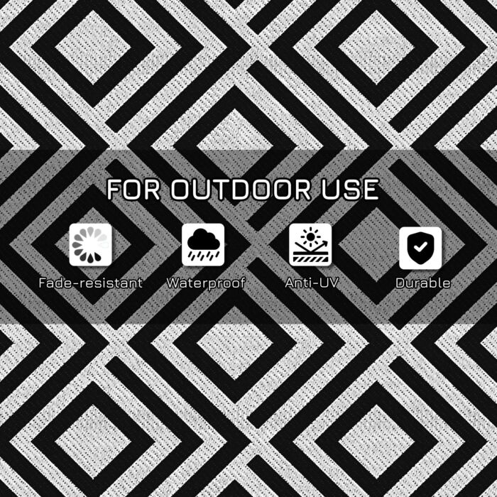 Outsunny Reversible Outdoor Rug, Plastic Straw Mat W/ Carry Bag Ground Stakes For Garden Rv Picnic Beach Camping 182x274cm Black