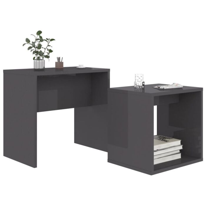 Vidaxl Coffee Table Set High Gloss Grey 48x30x45 Cm Engineered Wood
