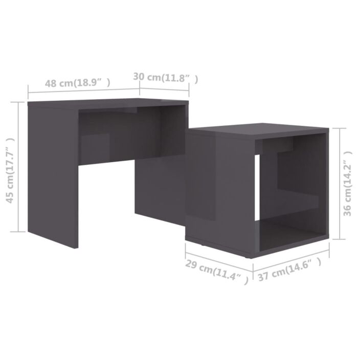 Vidaxl Coffee Table Set High Gloss Grey 48x30x45 Cm Engineered Wood