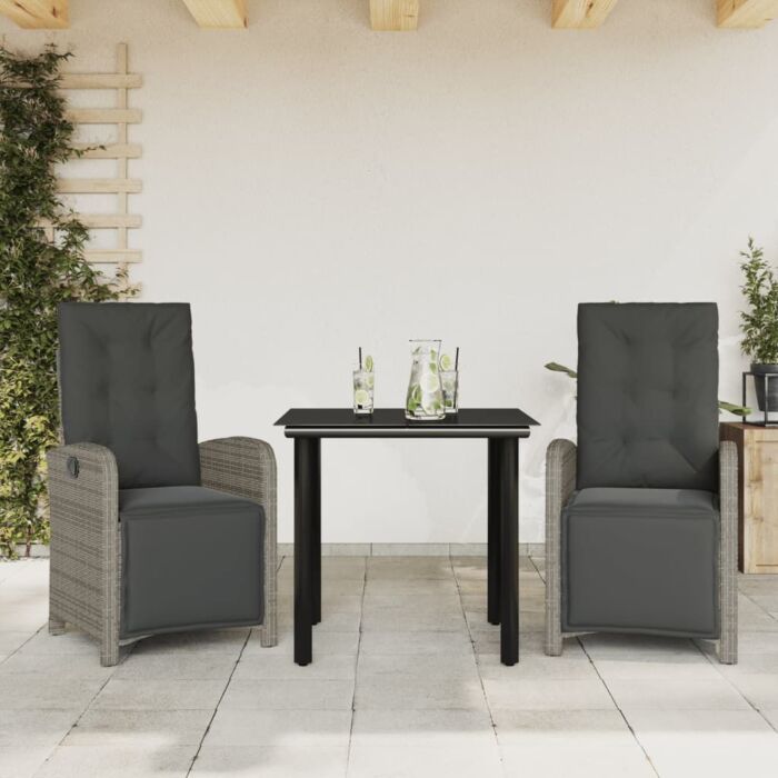 Vidaxl 3 Piece Bistro Set With Cushions Grey Poly Rattan