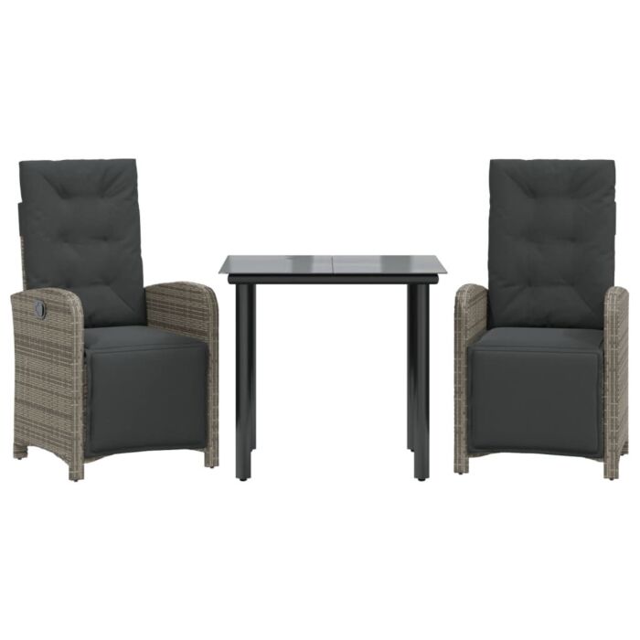 Vidaxl 3 Piece Bistro Set With Cushions Grey Poly Rattan