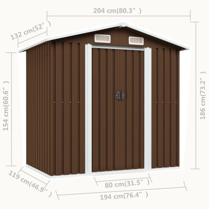 Vidaxl Garden Storage Shed Brown 204x132x186 Cm Steel