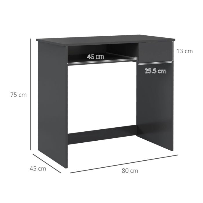 Homcom Compact Computer Desk With Keyboard Tray And Drawer, Study Desk, Writing Desk For Home Office, Grey