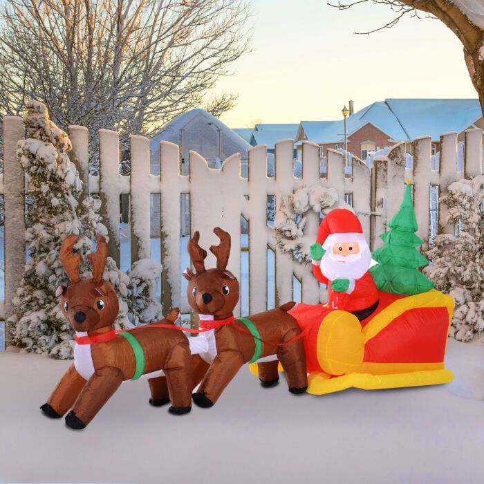 Homcom Inflatable Self-inflating Santa Sleigh Reindeer Christmas
