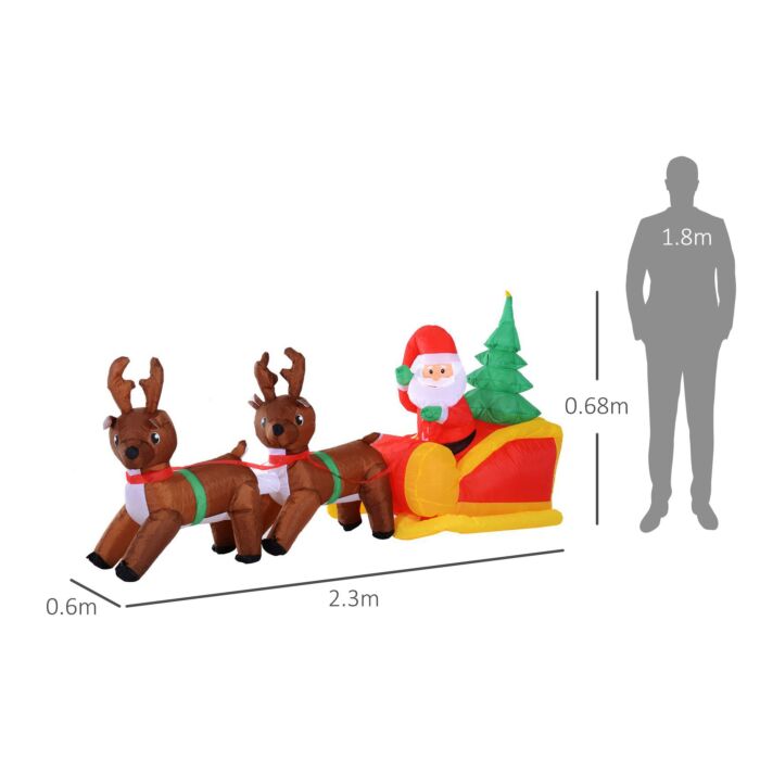 Homcom Inflatable Self-inflating Santa Sleigh Reindeer Christmas