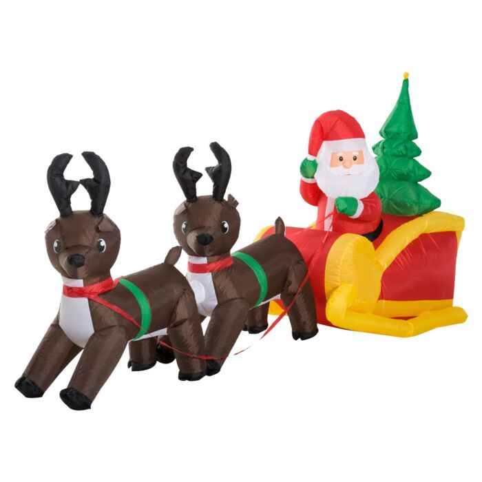 Homcom Inflatable Self-inflating Santa Sleigh Reindeer Christmas