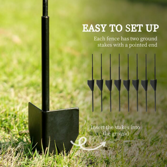 Outsunny Decorative Garden Fencing, 43in X 23ft Outdoor Picket Fence Panels, 8pcs Rustproof Metal Wire Landscape Flower Bed Border Edging Animal Barrier, Black