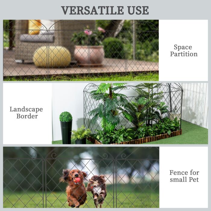 Outsunny Decorative Garden Fencing, 43in X 23ft Outdoor Picket Fence Panels, 8pcs Rustproof Metal Wire Landscape Flower Bed Border Edging Animal Barrier, Black
