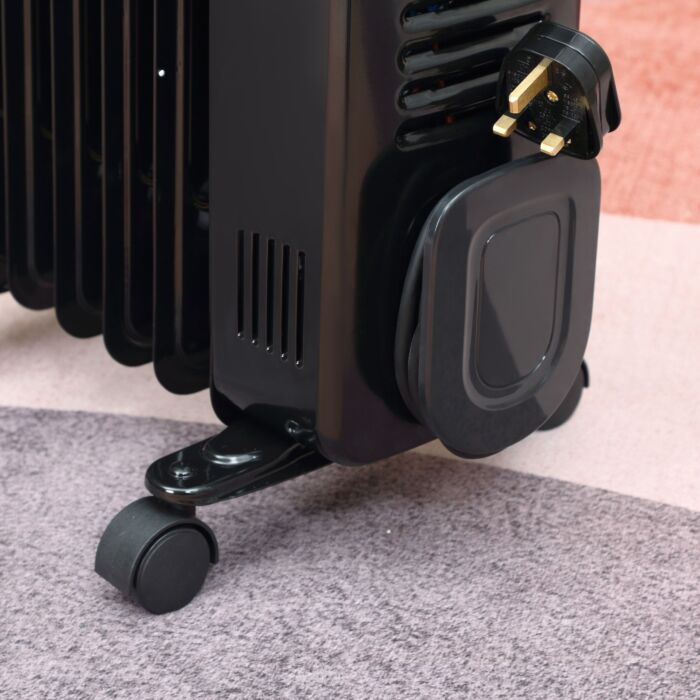 Homcom 1630w Digital Oil Filled Radiator, 7 Fin, Portable Electric Heater With Led Display, Built-in Timer, 3 Heat Settings, Remote Control, Black