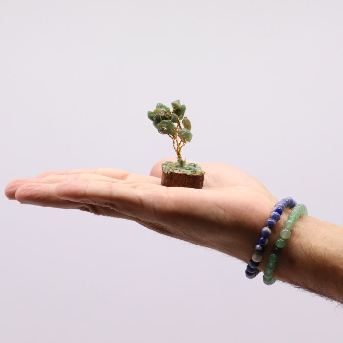 Mini Gemstone Tree On Wood Base - Green Aventurine (15 Stones)