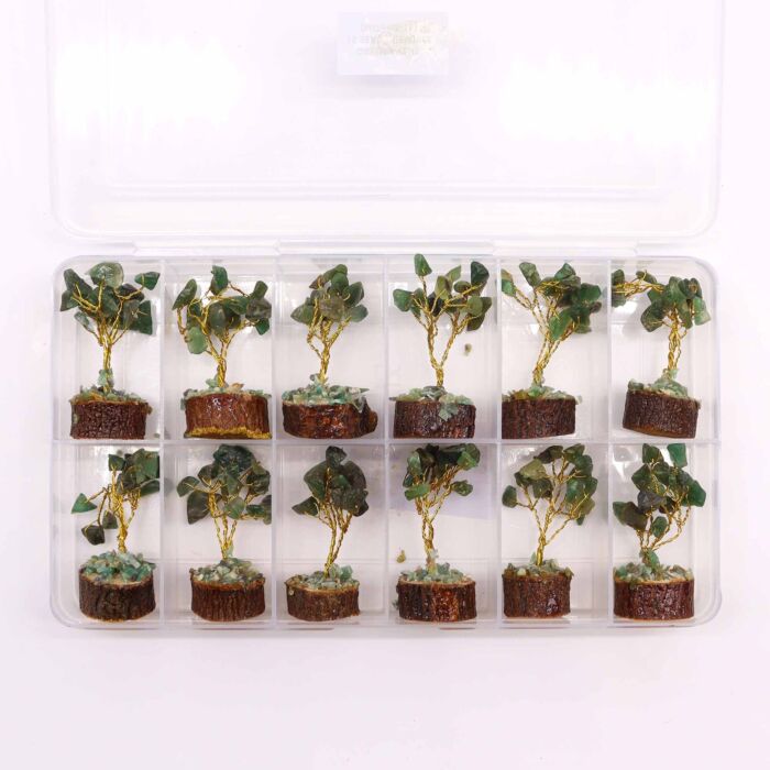 Mini Gemstone Tree On Wood Base - Green Aventurine (15 Stones)