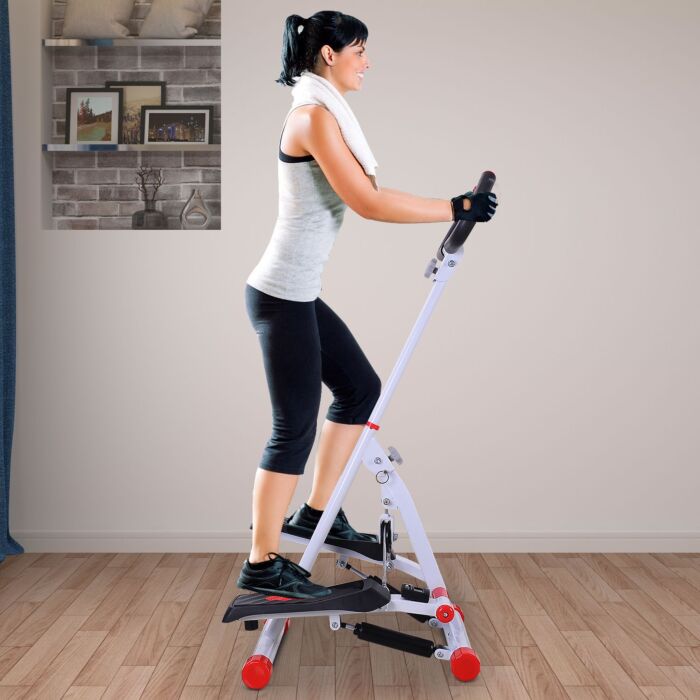 Homcom Foldable Stepper With Handle Hand Grip Workout Fitness Machine Sport Exercise Gym Bar Cardio Steel-white/red Spinning