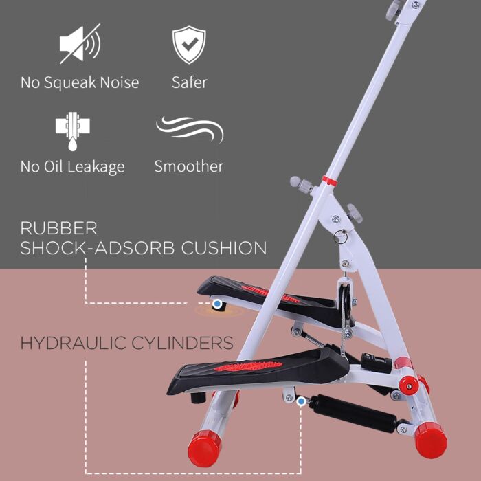 Homcom Foldable Stepper With Handle Hand Grip Workout Fitness Machine Sport Exercise Gym Bar Cardio Steel-white/red Spinning