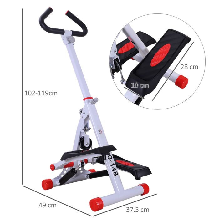 Homcom Foldable Stepper With Handle Hand Grip Workout Fitness Machine Sport Exercise Gym Bar Cardio Steel-white/red Spinning