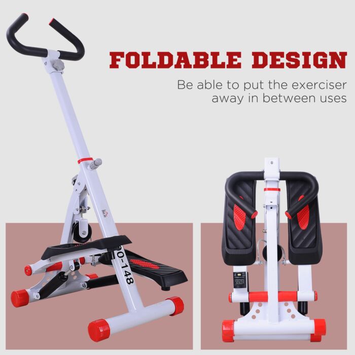 Homcom Foldable Stepper With Handle Hand Grip Workout Fitness Machine Sport Exercise Gym Bar Cardio Steel-white/red Spinning