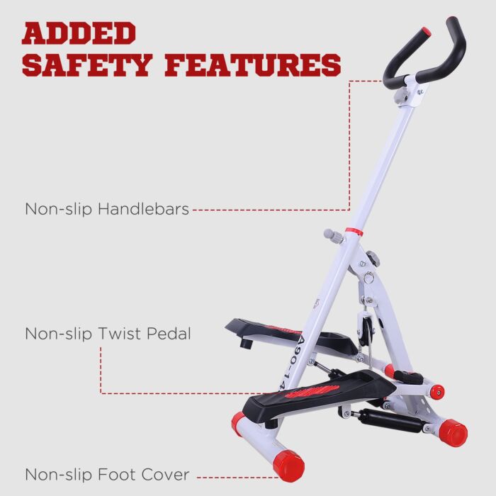 Homcom Foldable Stepper With Handle Hand Grip Workout Fitness Machine Sport Exercise Gym Bar Cardio Steel-white/red Spinning