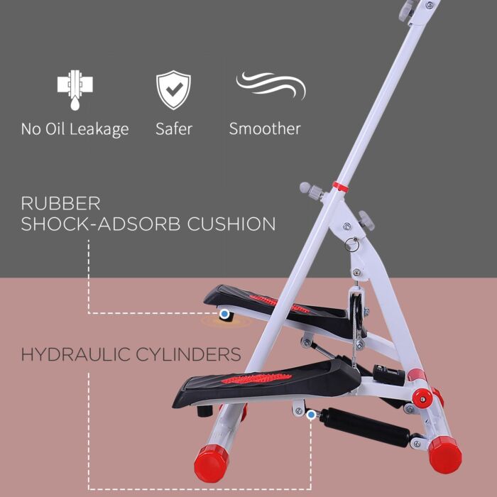 Homcom Foldable Stepper With Handle Hand Grip Workout Fitness Machine Sport Exercise Gym Bar Cardio Steel-white/red Spinning