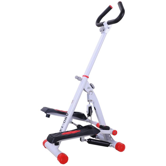 Homcom Foldable Stepper With Handle Hand Grip Workout Fitness Machine Sport Exercise Gym Bar Cardio Steel-white/red Spinning