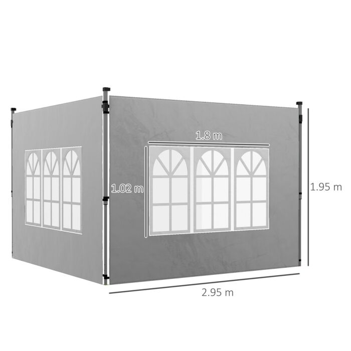 Outsunny Gazebo Side Panels, Sides Replacement With Window For 3x3(m) Or 3x4m Pop Up Gazebo, 2 Pack, Grey