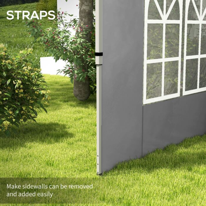Outsunny Gazebo Side Panels, Sides Replacement With Window For 3x3(m) Or 3x4m Pop Up Gazebo, 2 Pack, Grey