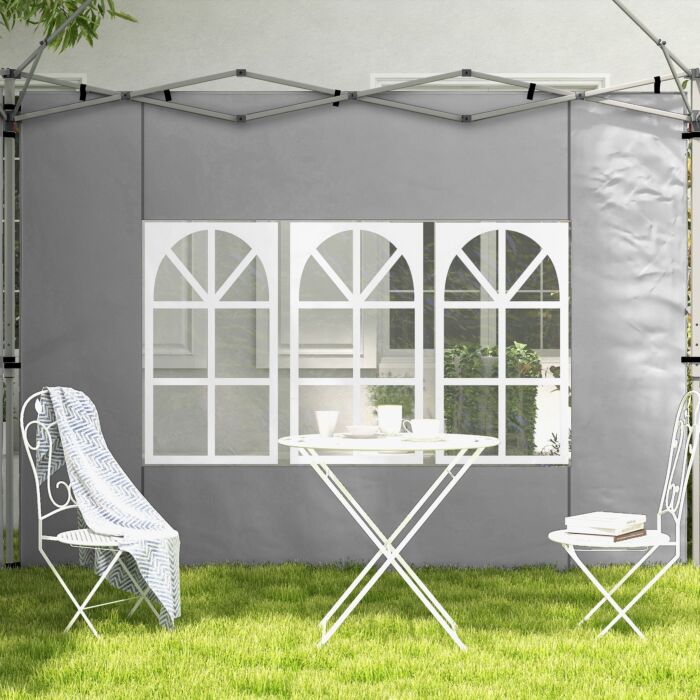 Outsunny Gazebo Side Panels, Sides Replacement With Window For 3x3(m) Or 3x4m Pop Up Gazebo, 2 Pack, Grey