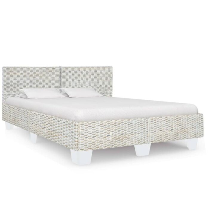 Vidaxl Bed Frame Grey Natural Rattan 160x200 Cm