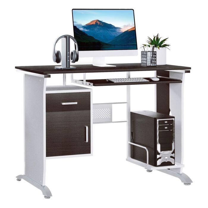 Homcom Computer Pc Desk With Sliding Keyboard Tray Storage Drawers And Host Box Shelf Home Office Workstation Gaming Study (black Walnut)