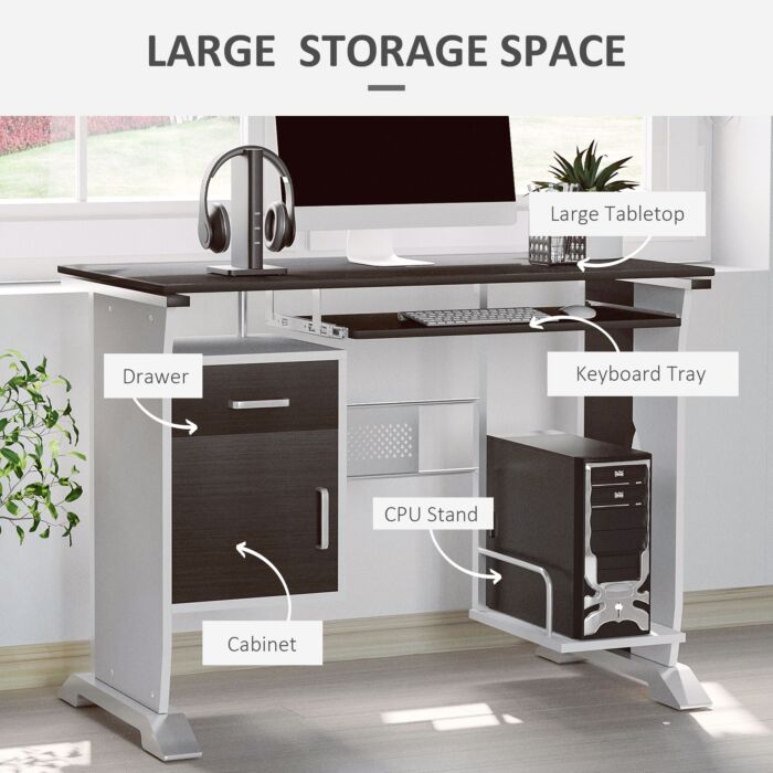 Homcom Computer Pc Desk With Sliding Keyboard Tray Storage Drawers And Host Box Shelf Home Office Workstation Gaming Study (black Walnut)