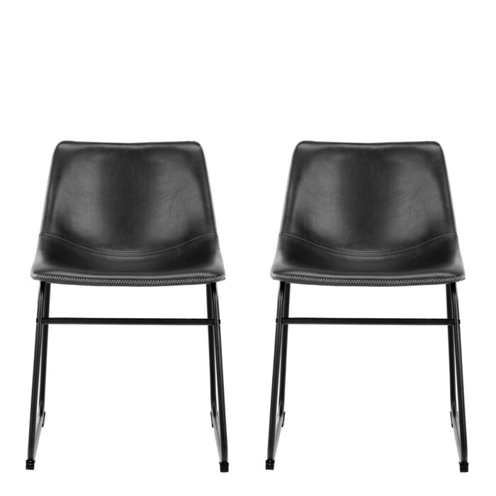 I_oregon Dining Chair In Black With Cream Stitching Set Of 2