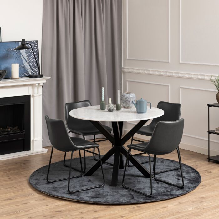 I_oregon Dining Chair In Black With Cream Stitching Set Of 2
