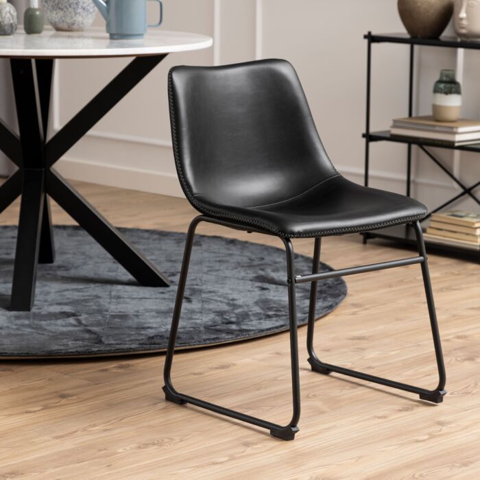 I_oregon Dining Chair In Black With Cream Stitching Set Of 2