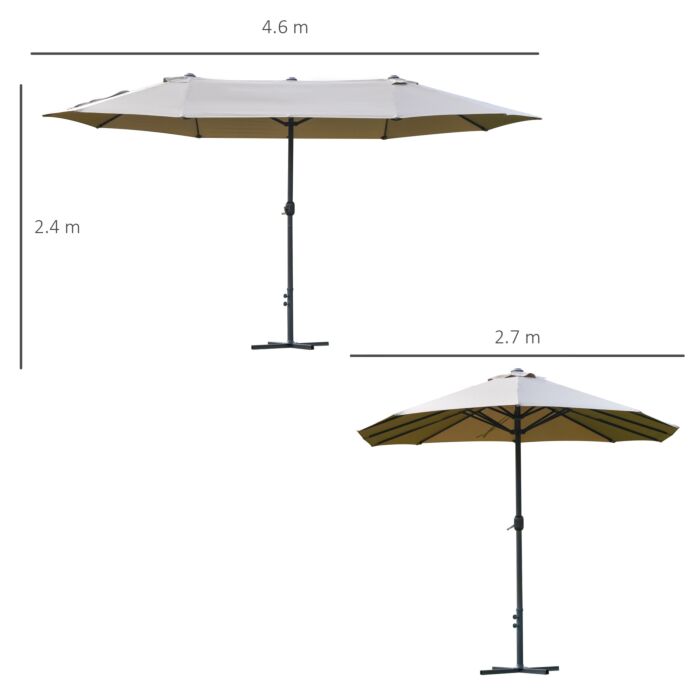 Outsunny 4.6m Garden Parasol Double-sided Sun Umbrella Patio Market Shelter Canopy Shade Outdoor With Cross Base – Khaki