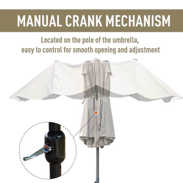 Outsunny 4.6m Garden Parasol Double-sided Sun Umbrella Patio Market Shelter Canopy Shade Outdoor With Cross Base – Khaki