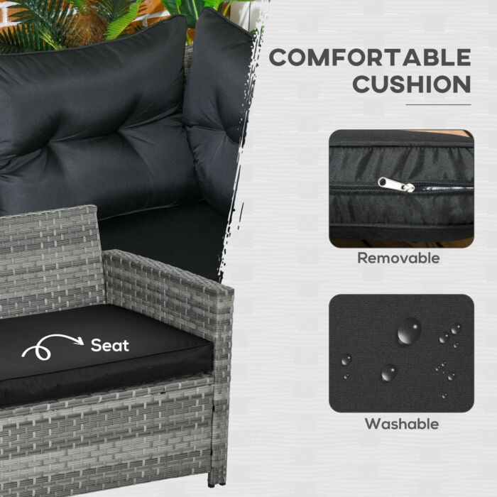 Outsunny 5-piece Rattan Patio Furniture Set With Corner Sofa, Footstools, Glass Coffee Table, Cushions, Mixed Grey