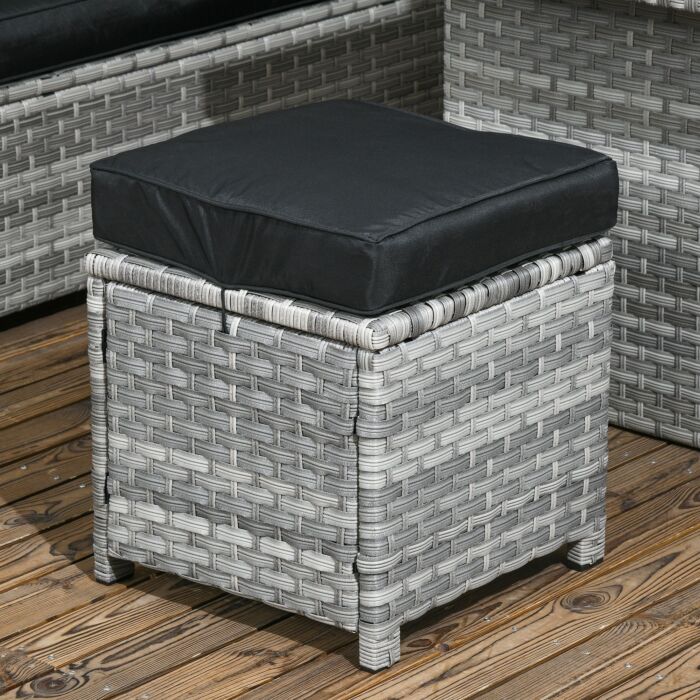 Outsunny 5-piece Rattan Patio Furniture Set With Corner Sofa, Footstools, Glass Coffee Table, Cushions, Mixed Grey