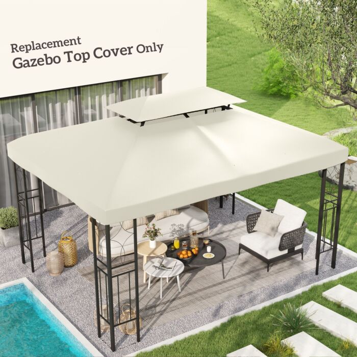Outsunny 3x4m Gazebo Replacement Roof Canopy 2 Tier Top Uv Cover Garden Patio Outdoor Sun Awning Shelters Cream (top Only)