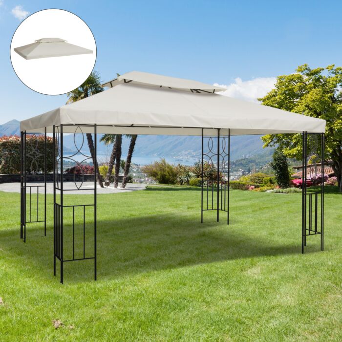 Outsunny 3x4m Gazebo Replacement Roof Canopy 2 Tier Top Uv Cover Garden Patio Outdoor Sun Awning Shelters Cream (top Only)