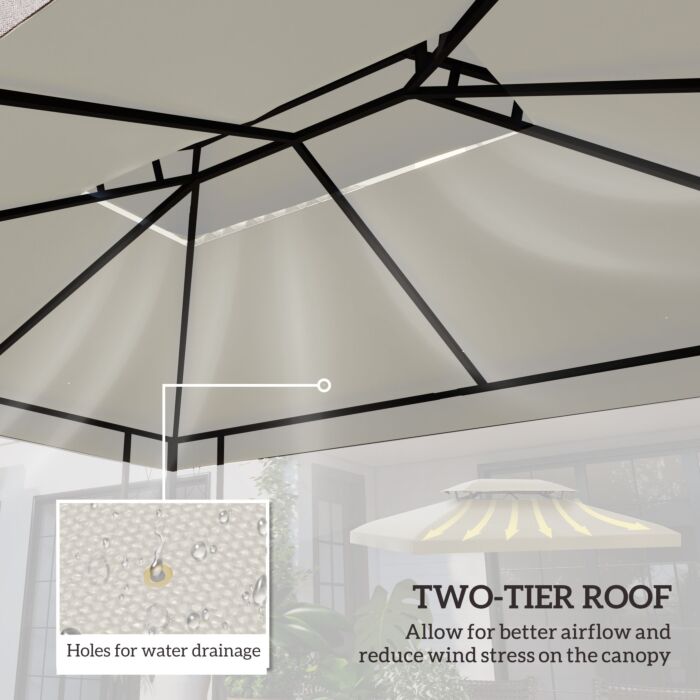 Outsunny 3x4m Gazebo Replacement Roof Canopy 2 Tier Top Uv Cover Garden Patio Outdoor Sun Awning Shelters Cream (top Only)